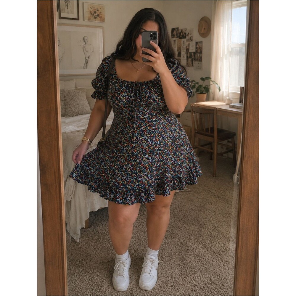 Berrylush Floral Puff Sleeve Mini Dress | Women’s 3XL